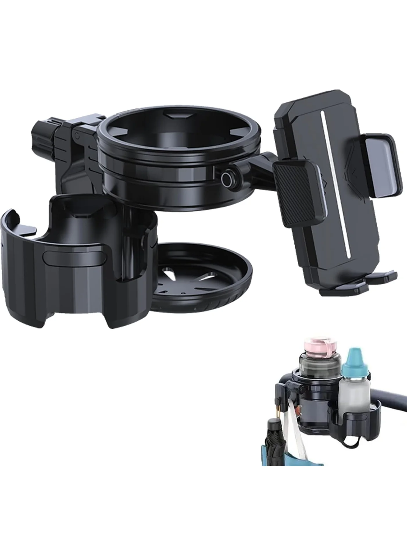 Bukela 3-in-1 Stroller Cup and Phone Holder Attachment with 360¡ã Adjustable Mount for Walkers and Wheelchairs (Black, 1 Piece) f4fy7
