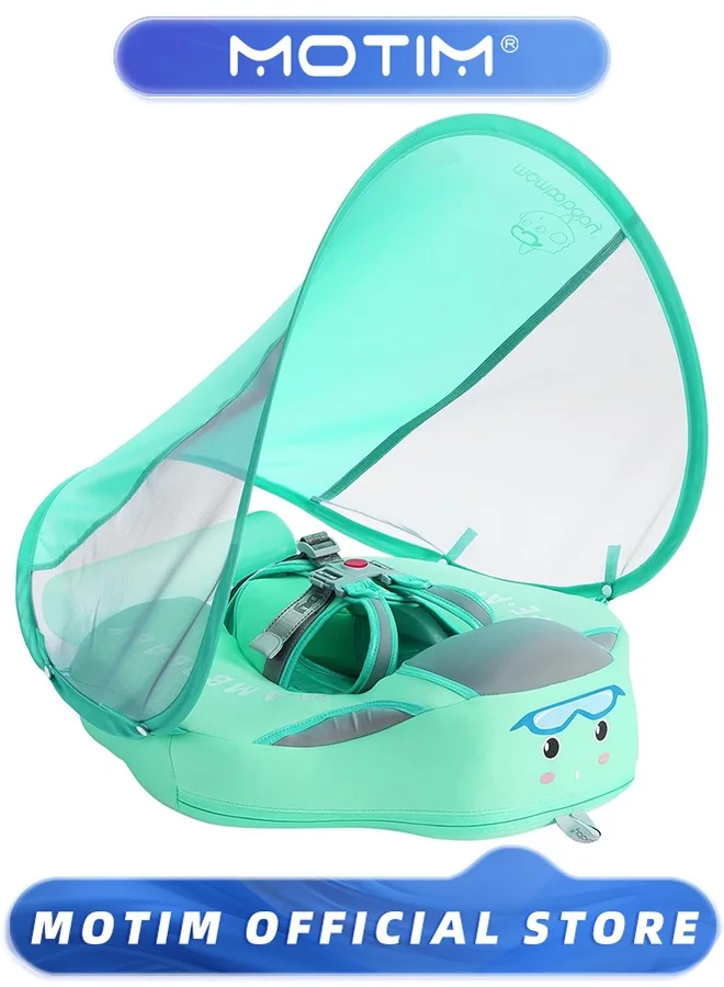 Motim Non-Inflatable Baby Swim Float with Canopy and Tail Support (Green, Medium) ebw1z