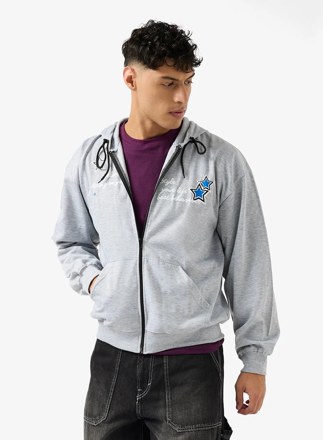 Seventy Five Graphic Zip Through Oversize Hoodie Premium Cotton Streetwear For Men And Women (Black, Large) fwrj0