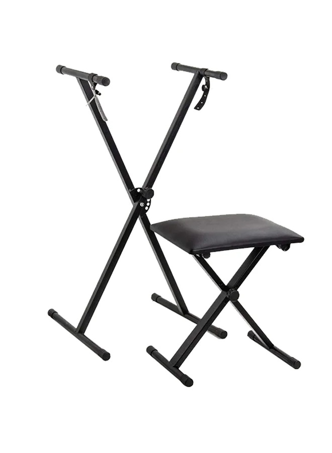 Megarya Single X Keyboard Stand with Adjustable Stool Set (Heavy-Duty Metal, Black) nkp80