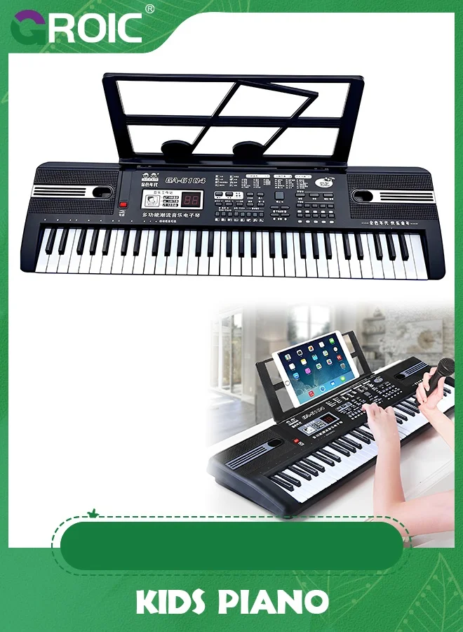 GROIC 61-Key Electronic Digital Piano Keyboard with Microphone and Sheet Stand (Portable, Beginner-Friendly) 7ppno