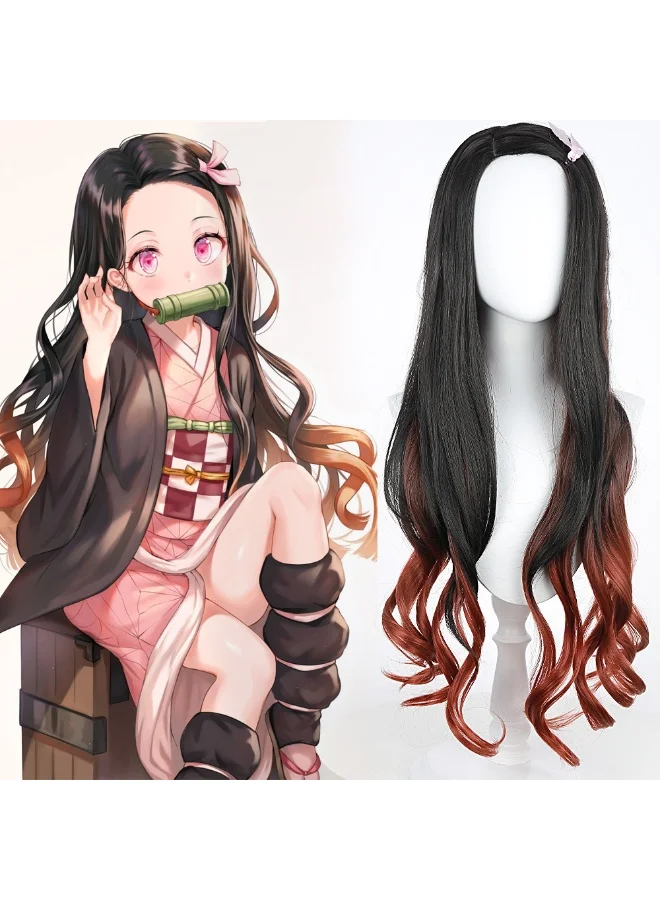 MYNGAPOP Anime Character Cosplay Wig Long Wavy Heat Resistant Synthetic Hair (Black Brown Gradient, 80 cm) jfthb