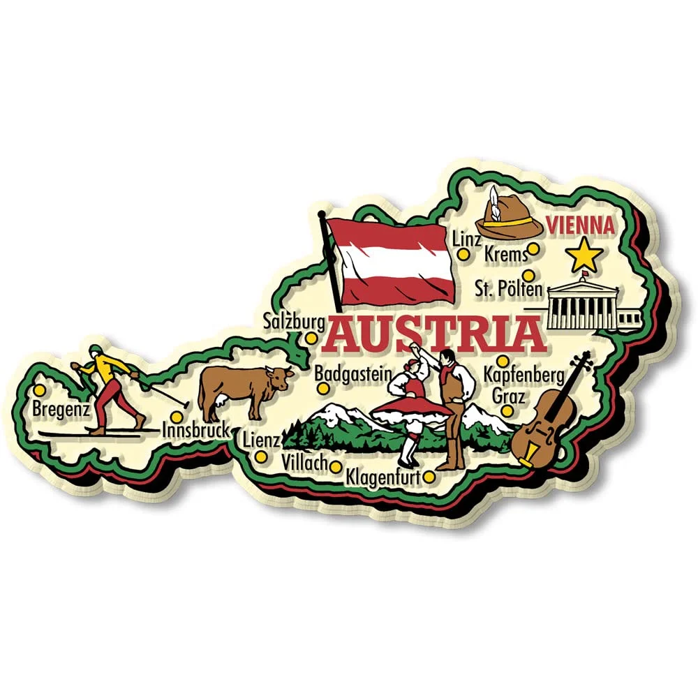 Classic Magnets Austria Jumbo Country Map Magnet (3D Rubber, Vintage Style Souvenir) zrnqu