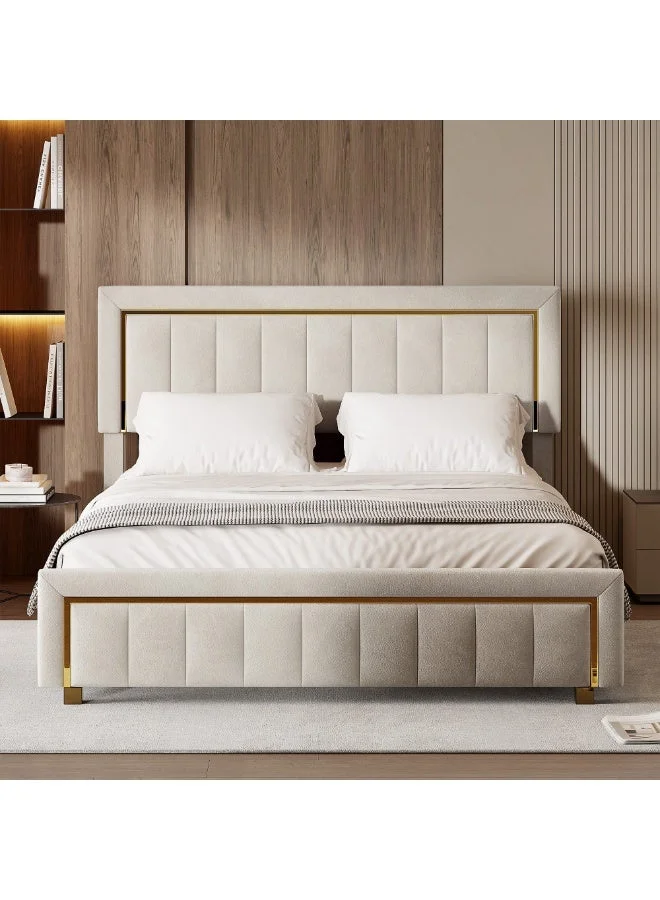 Al Zakharef Furniture Hydraulic Storage Bed King Size (Beige, 180x200 cm) Premium Velvet Upholstered Frame with Lift-Up Base udq1s