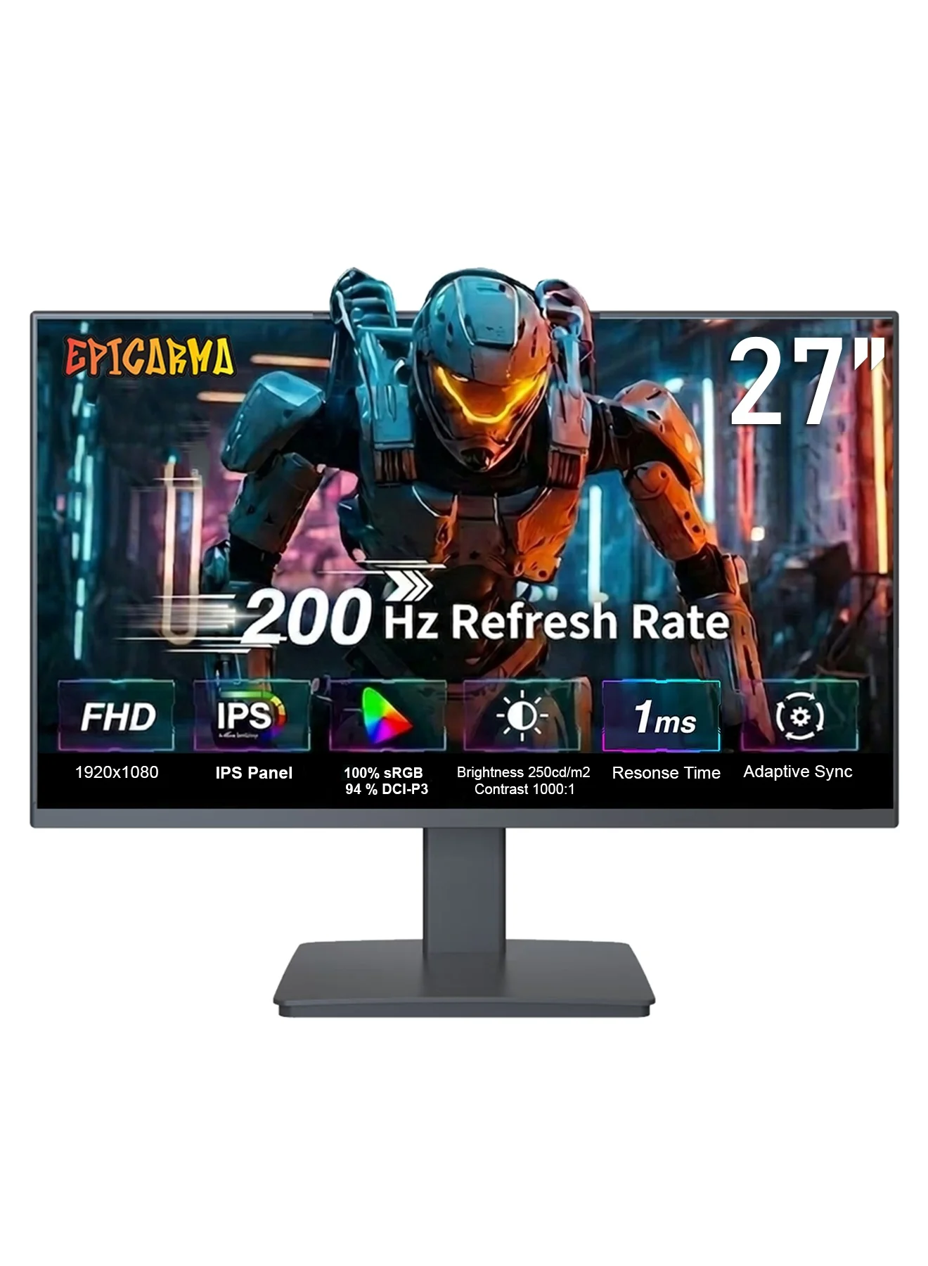 Epicarma 27 Inch Gaming Monitor FHD 1080p 200Hz IPS Display Ultra-Fast 1ms Response Frameless Screen (Black, 27 Inch) zncd7
