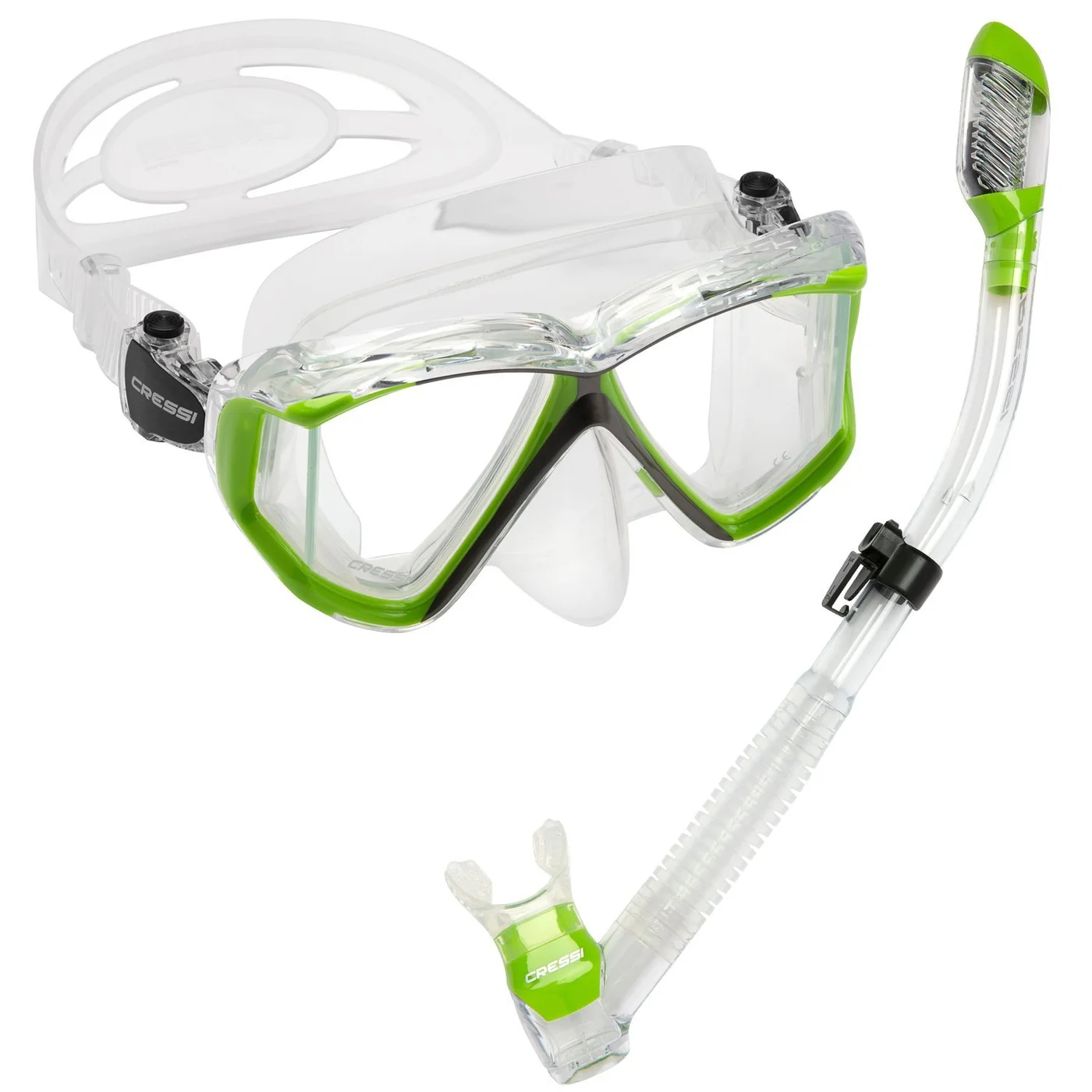 Premium Diving Mask and Snorkel Set Professional Underwater Visibility Gear (Clear/Lime, One Size) ul3ts