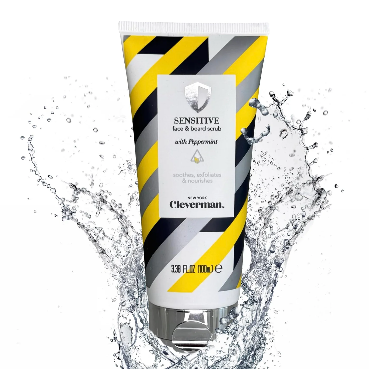 Cleverman Sensitive Face and Beard Scrub for Men, Peppermint-Infused Exfoliating Facial Cleanser (100 mL) v8e4u