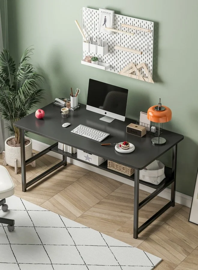 Stubborn Computer Desk with Storage Shelves, Premium Metal Frame Writing Table for Home Office and Bedroom (Black, 120 x 55 x 73cm) 59itw