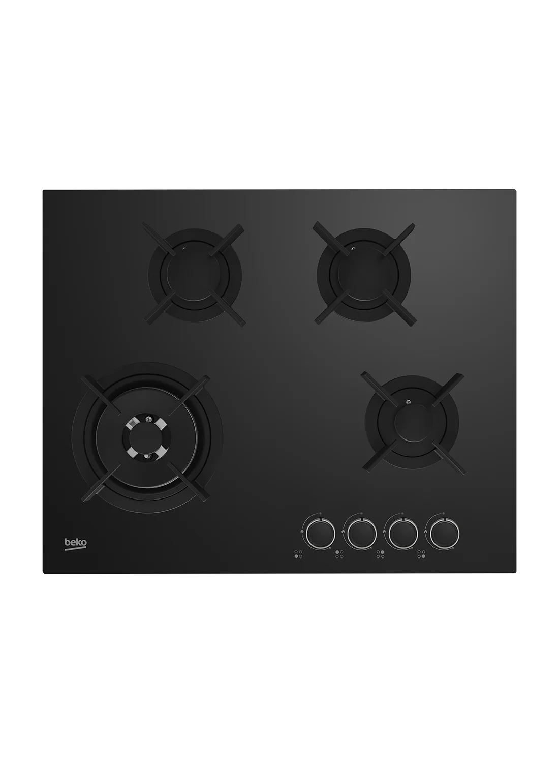 Beko 60cm Built-in Gas Hob with 4 High-Efficiency Burners and Cast Iron Pan Supports (Black, 60cm) z9492