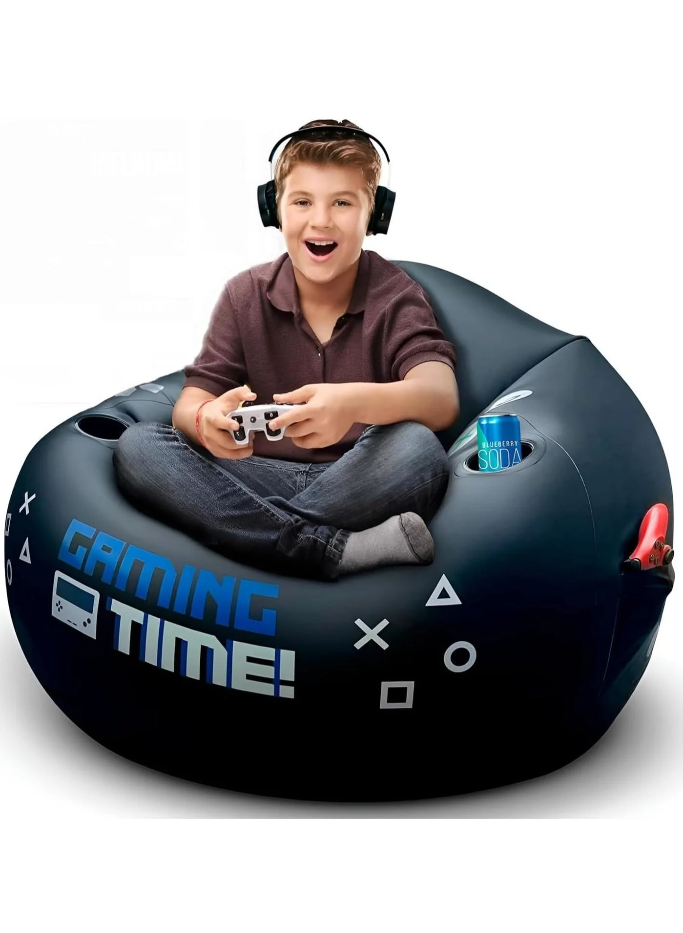WALALLA Inflatable Lounge Chair Portable Foldable Beanless Sofa with Cup Holder and Side Pocket (Grey, 110 cm x 110 cm x 85 cm) njkrj
