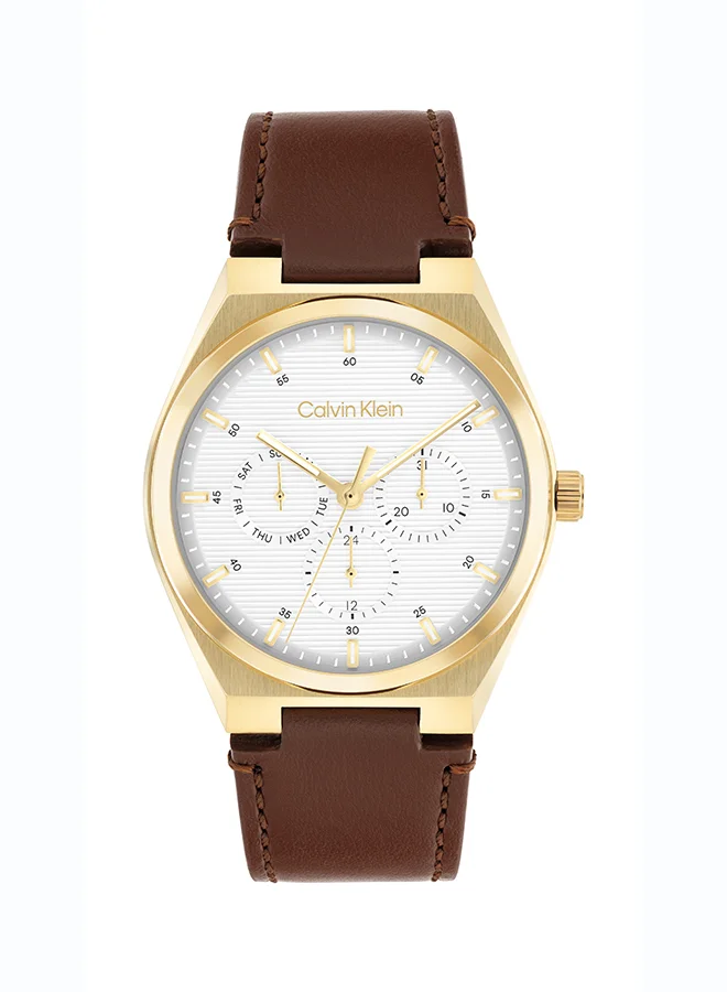 Premium Analog Quartz Men's Watch with White Dial and Brown Leather Strap (40 mm) cgx2d