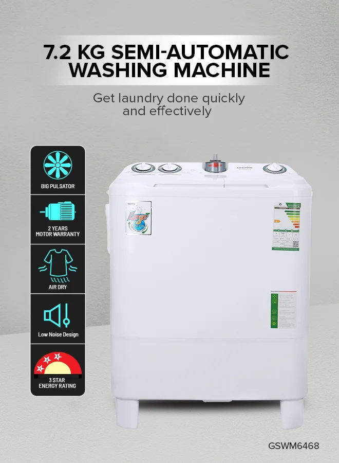 Geepas Twin Tub Semi-Automatic Washing Machine with Ripple Pulsator and High Back Control Panel (White, 670 W) v4gdd