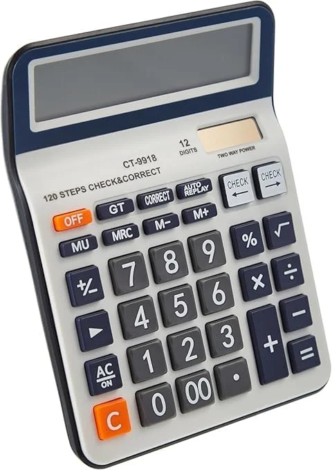 Jukusa 12-Digit Desktop Calculator with Large LCD Display and Dual Power (White, 14.5 x 12 cm) bg28w