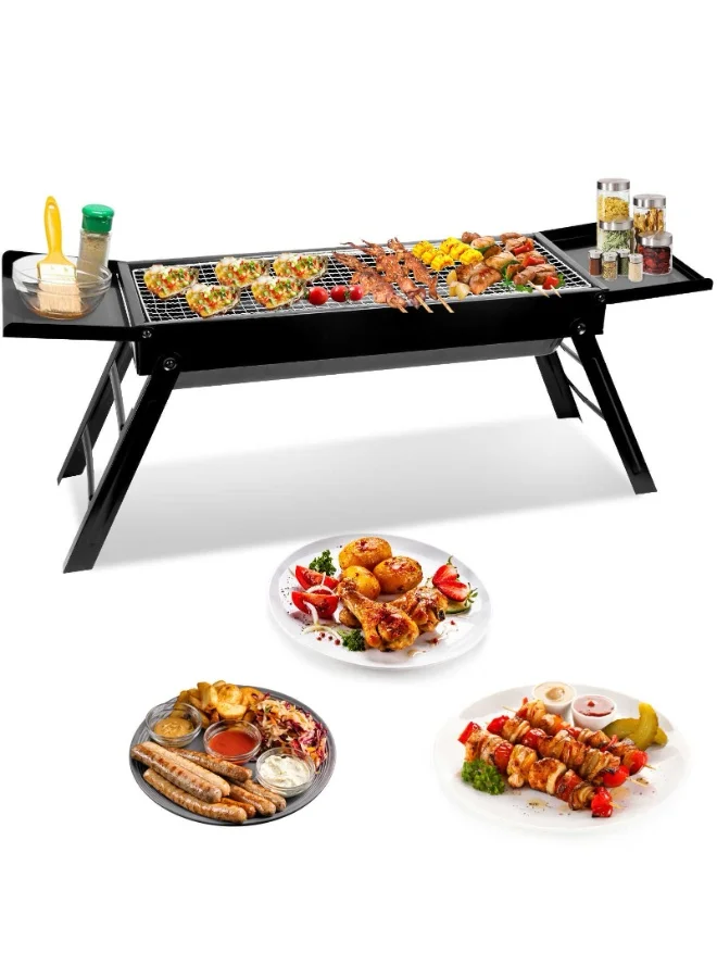 WALALLA Portable Stainless Steel BBQ Grill (Foldable Tabletop Charcoal Grill with 2 Side Trays, 45 cm x 30 cm) 6vn6b