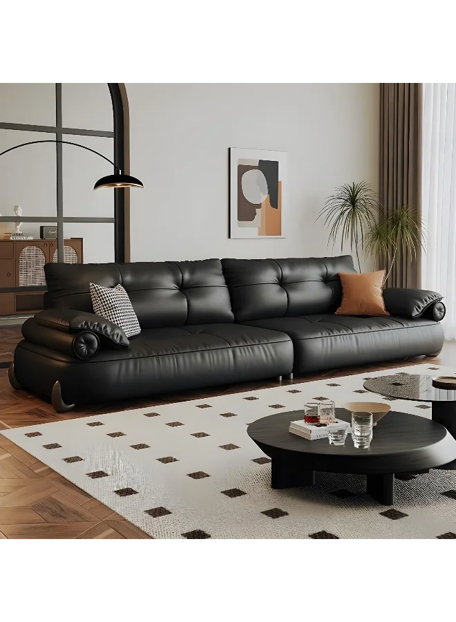 Comfynest Modern Top Layer Leather Sofa Premium Long Couch (Black, 220 cm) fnbnf