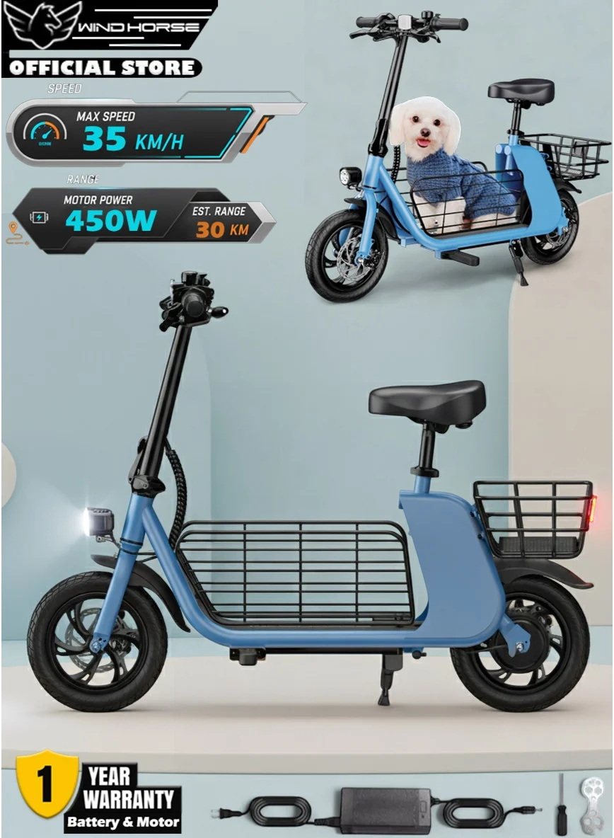 Wind Horse C2 Cargo Electric Scooter (450W Motor, 35km/h Speed, 36V 8Ah Battery, 12-Inch Tires) - Premium Urban Commuter for Delivery wzjzo