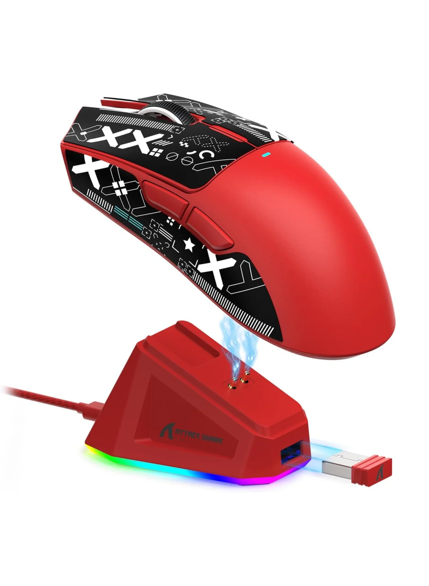 Premium Tri-Mode Wireless Gaming Mouse with Magnetic Charging Dock and RGB Backlight (Red) jyipi