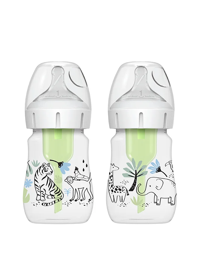 Premium Anti-Colic Baby Feeding Set with Wide-Neck Design (Jungle Print, 150 mL, 2-Pack) s1l3e