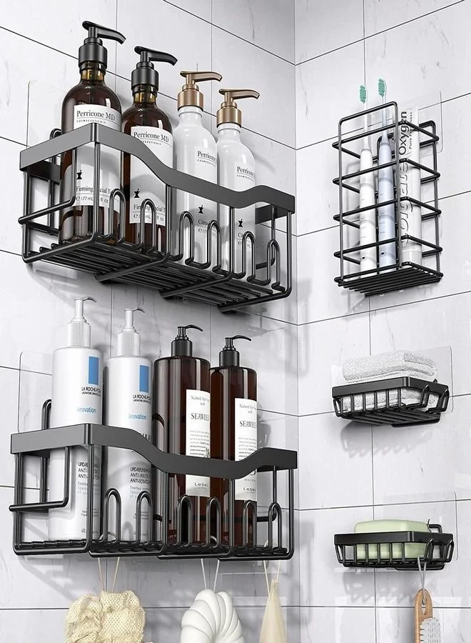 Tiokkss Shower Caddy Organizer Set (5 Pack, Rustproof Stainless Steel) Adhesive Bathroom Storage Shelves for Shower and Kitchen mwruc