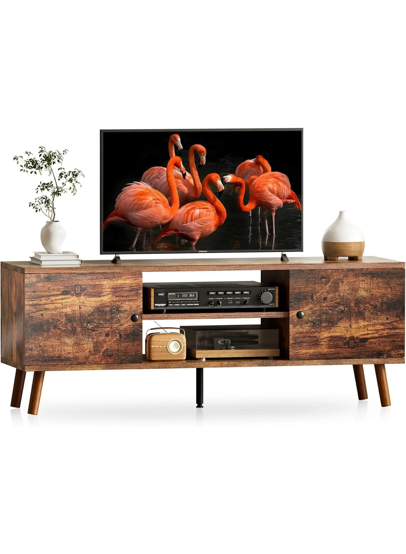 PENG GENERAL Mid Century Modern TV Stand Entertainment Center (Rustic Brown Wood, 120 cm) 20auc