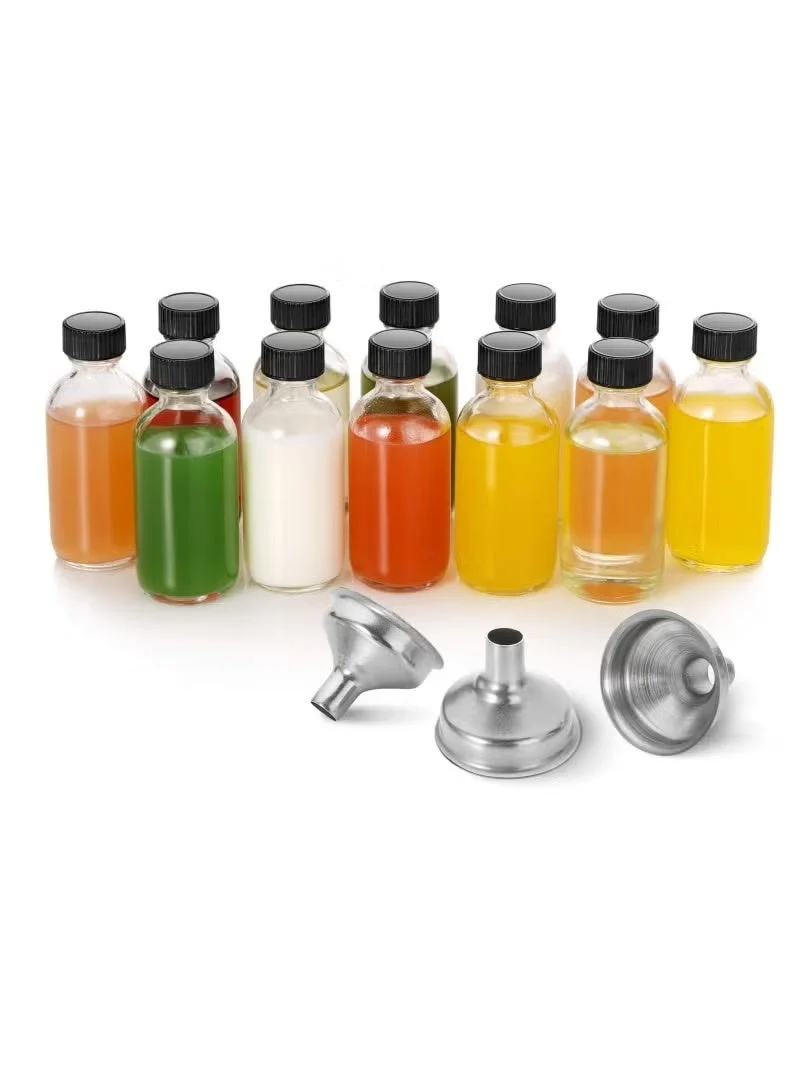 Arabest Glass Storage Jars with Lids and Funnels, Premium Mini Containers for Spices and Juices (12 Pack, 60 mL) u5t97