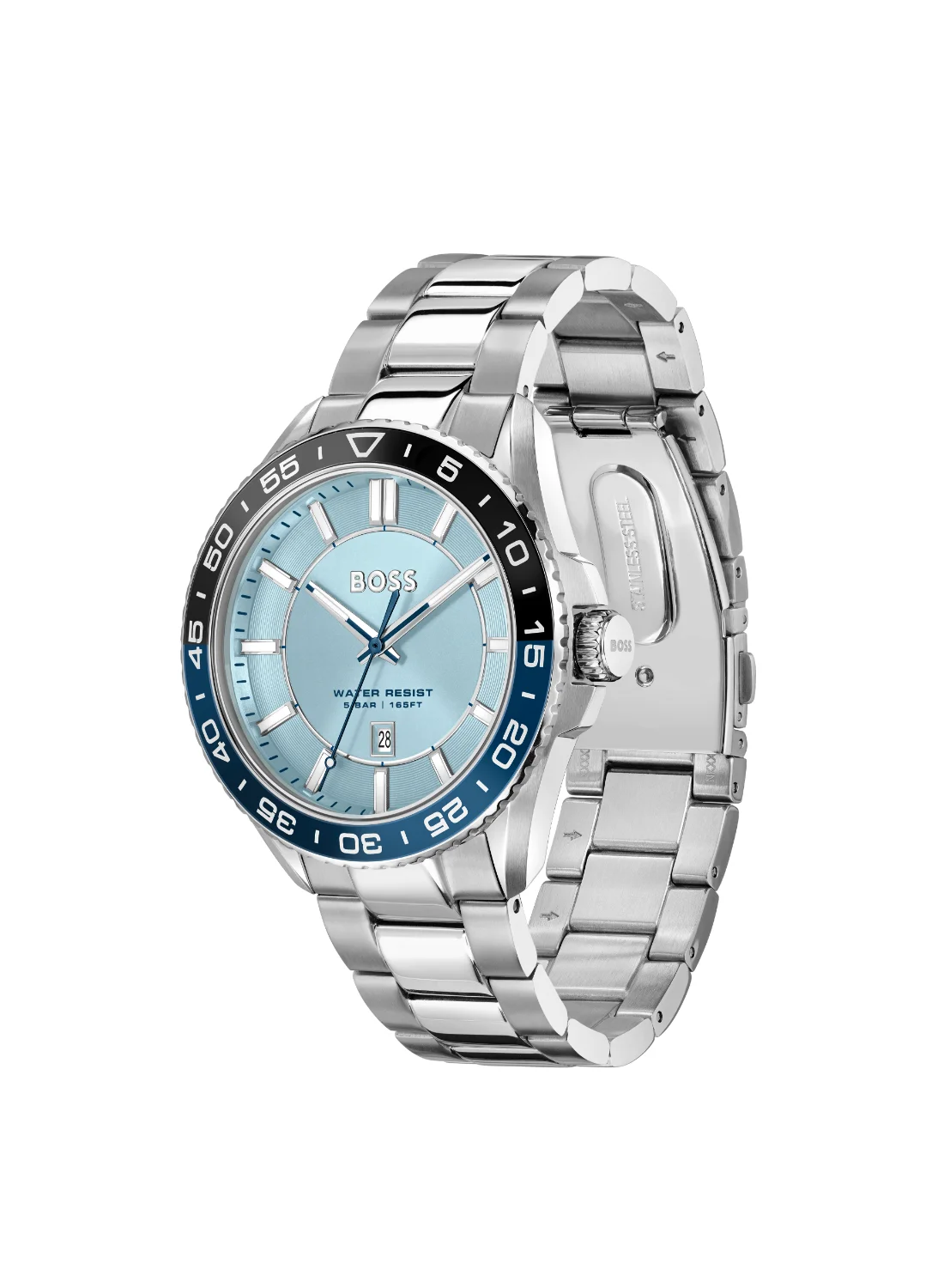 Premium Analog Quartz Men's Watch with Light Blue Case and Stainless Steel Band (42mm) uejcl