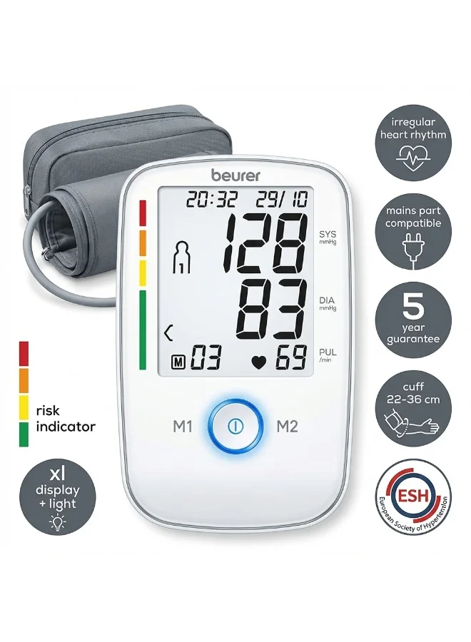Premium Upper Arm Blood Pressure Monitor Fully Automatic Digital Device with Large LCD Display and Irregular Heartbeat Detection (Adult) m9woh
