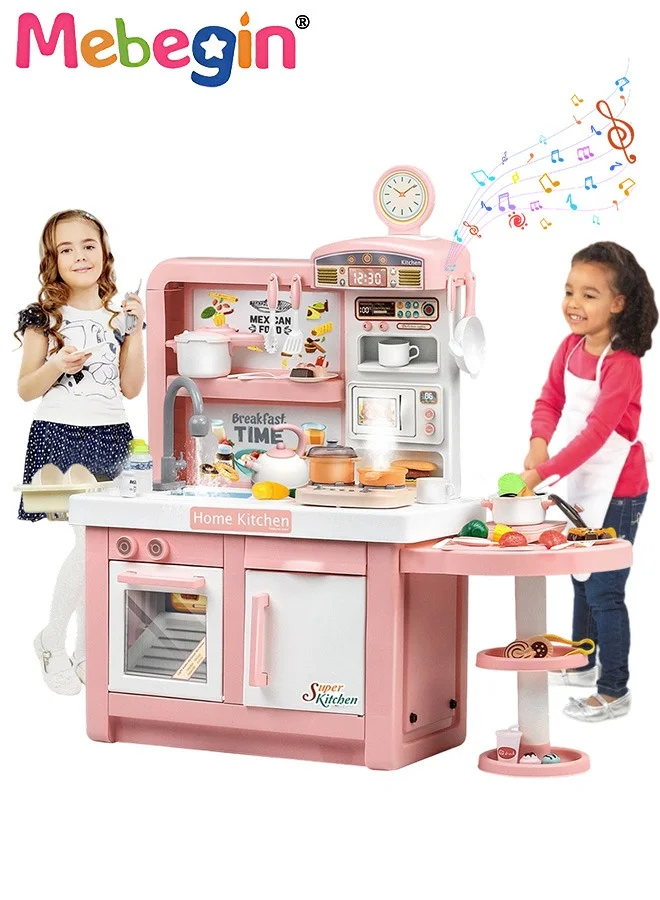 MEBEGIN Deluxe Kids Kitchen Playset with Realistic Sound Light and Spray Function Interactive Pretend Play House Toy Set for Toddlers zgil6