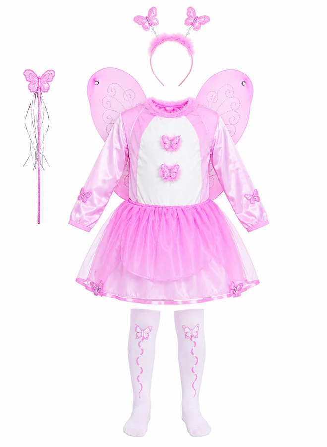 Toy Land Butterfly Fairy Costume Set with Wings and Wand for Girls (Multicolor, 8-9 Years) yx41e