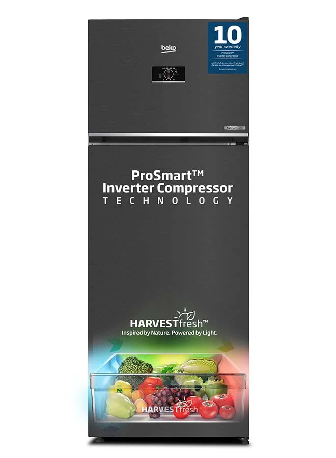 Beko Top Mount Refrigerator with ProSmart Inverter Compressor, No Frost Technology, Dark Inox Finish (455 L) 49jjo