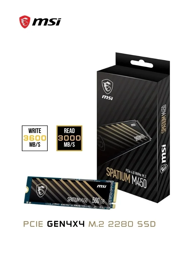 MSI SPATIUM M450 Internal SSD PCIe 4.0 NVMe M.2 High-Speed Storage for Gaming PC and Laptop (500 GB) u9v97