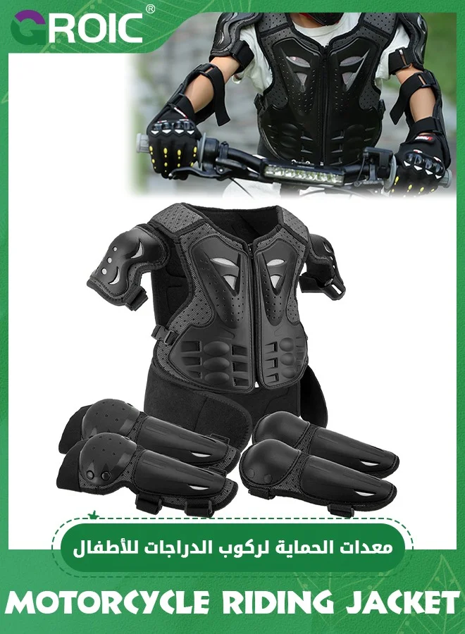 GROIC Kids Motorcycle Armor Suit (5-Piece Set) Protective Gear for Dirt Bike Riding with Chest Belly Elbow and Knee Guards 90a4k