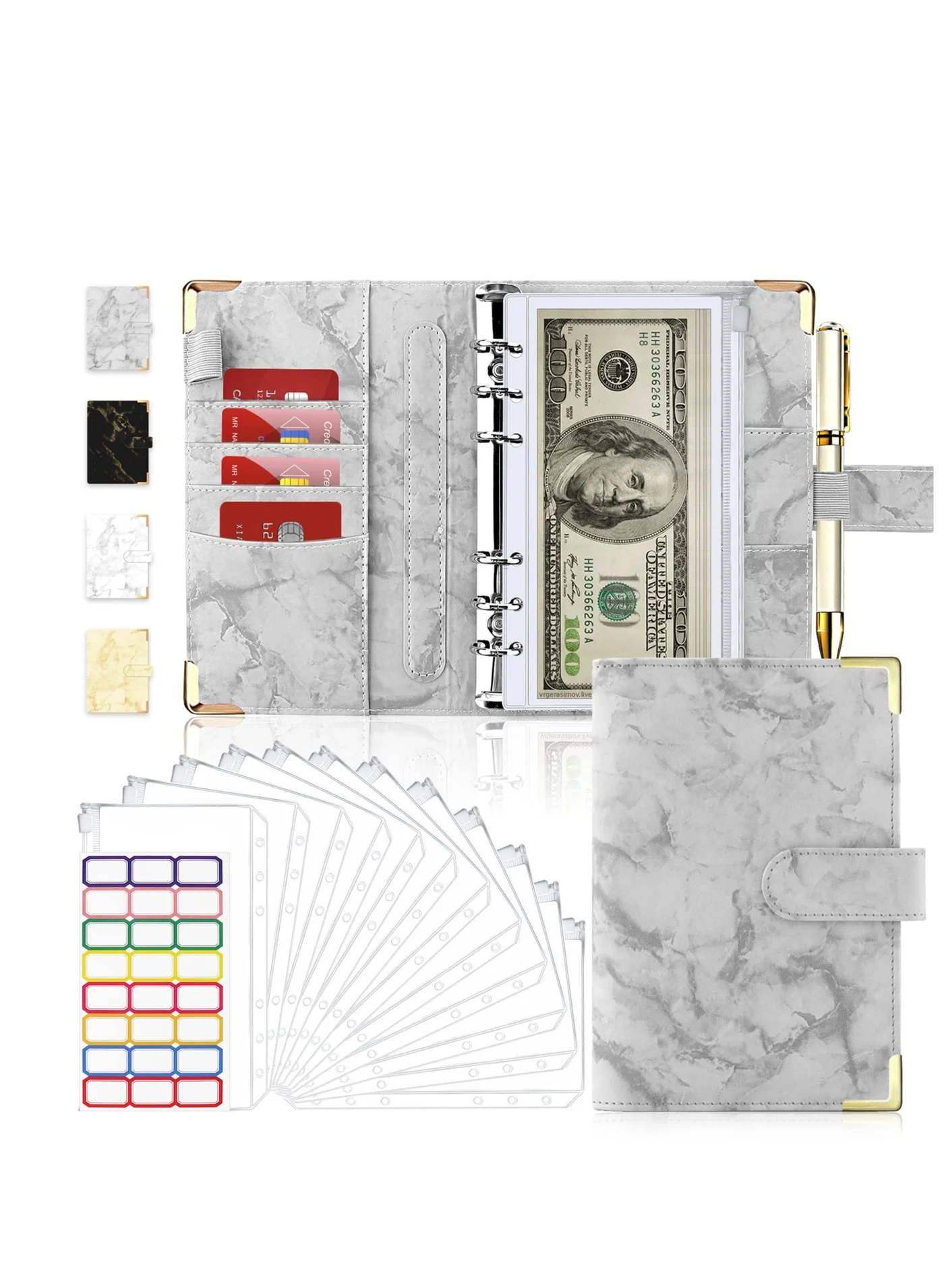 SYOSI Budget Planner Organizer with Zipper Envelopes (Grey, 14-Piece Set) Premium Cash Saving System for Personal Finance Management 3st4q