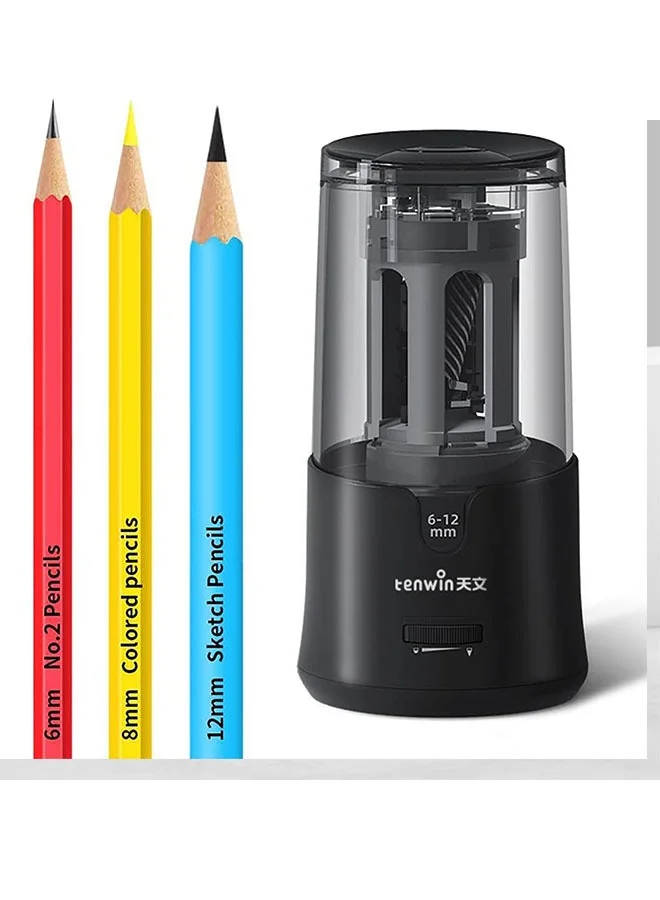 Premium Electric Pencil Sharpener Heavy-Duty Auto Stop for 6-12mm Pencils (Black, 1 Unit) rm1x2
