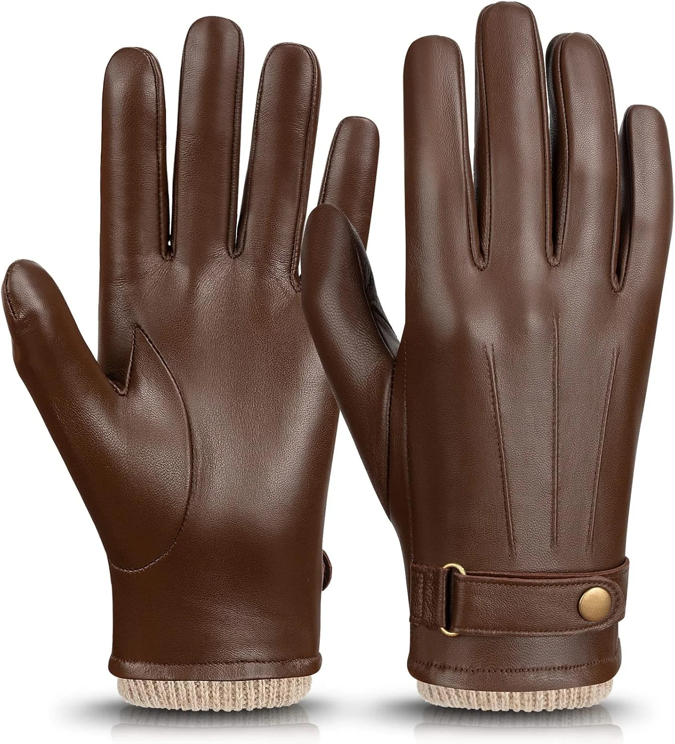 OZERO Premium Nappa Leather Winter Gloves with Cashmere Lining and Touchscreen Compatibility (Brown, XL) ztuhb