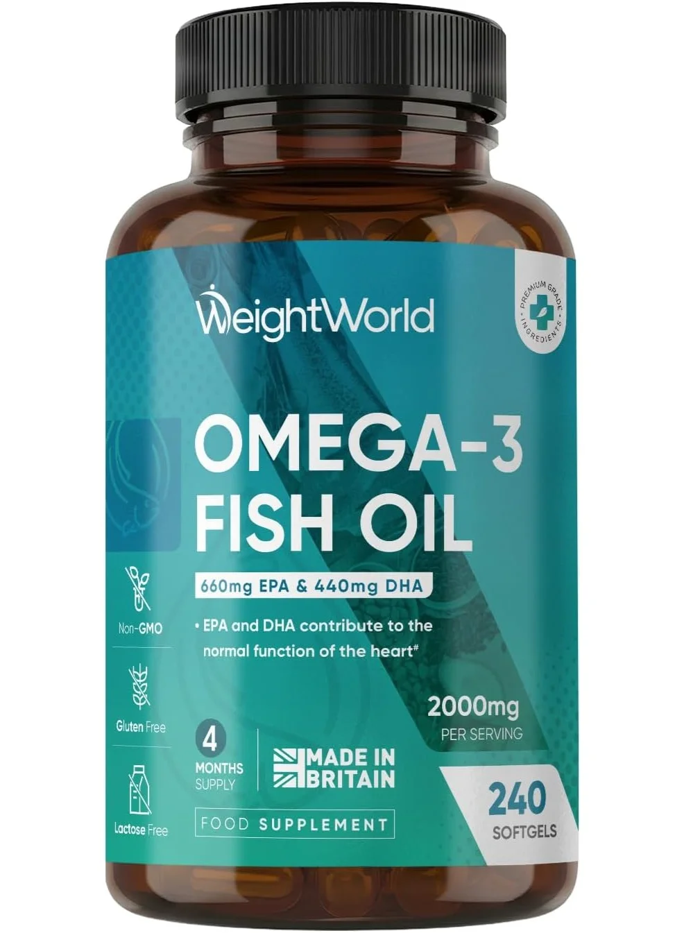 WeightWorld Omega 3 Fish Oil 2000mg Premium Supplement (660mg EPA & 440mg DHA, 240 Softgels) nin3p
