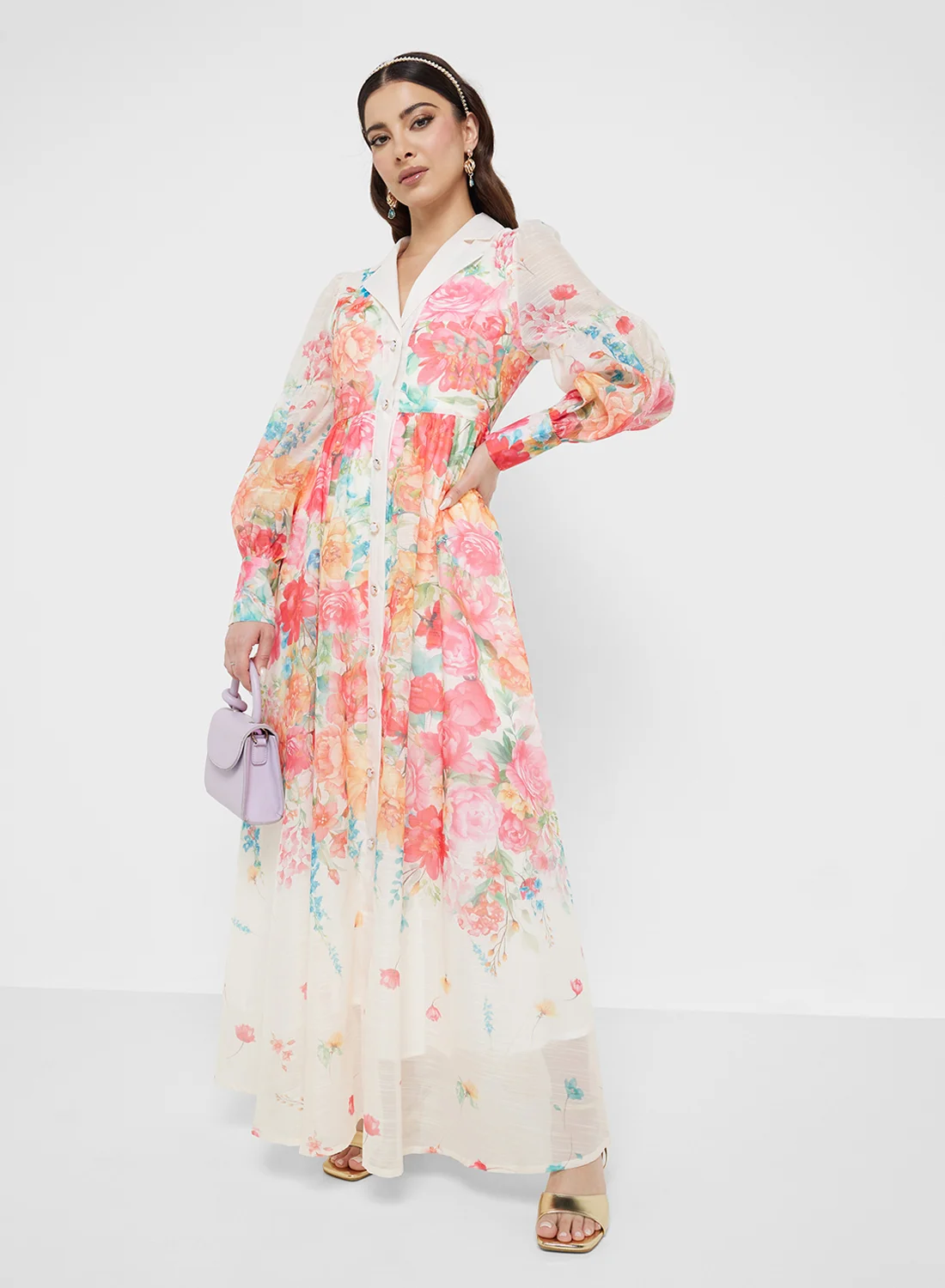 Khizana Floral Chiffon Dress Elegant Lightweight Summer Maxi For Women (One Size) flwe4