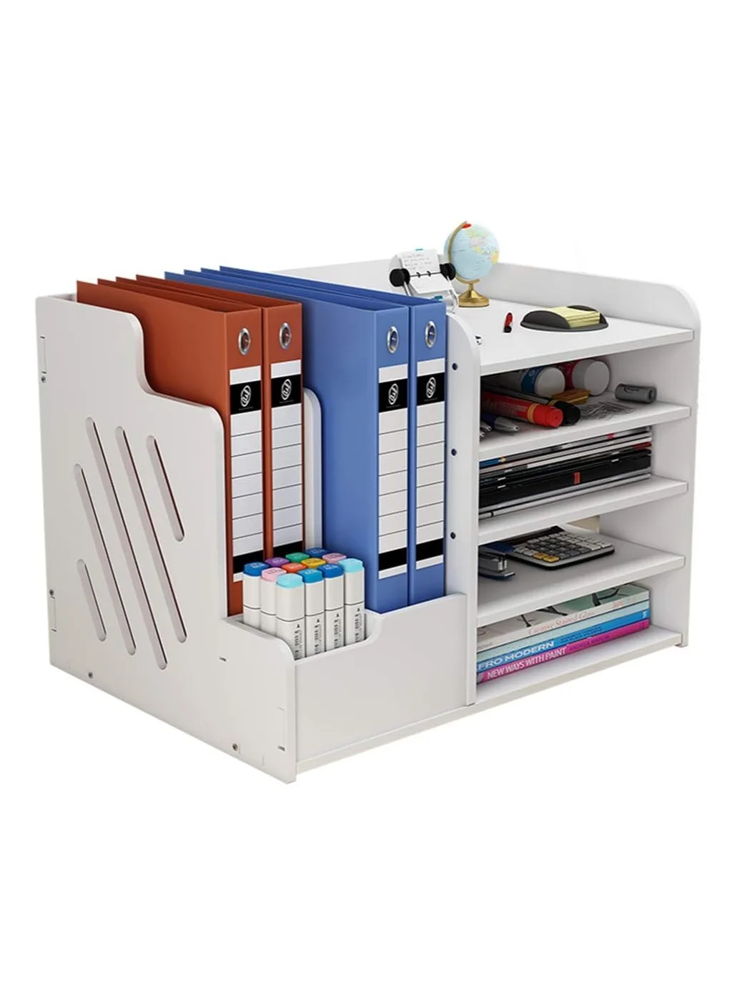 TPGP Desktop Organiser Large Capacity File Sorter for Office Stationery and A4 Documents (White) y5z5r