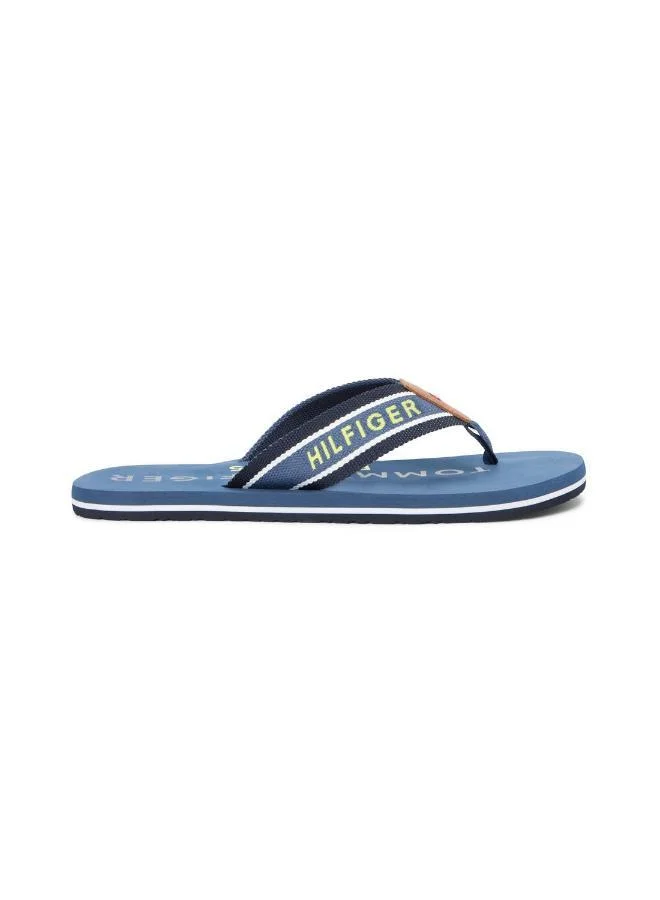 Premium Webbing Strap Logo Flip-Flops Comfortable Casual Summer Sandals for Men (Navy, 42 EU) cwl5q