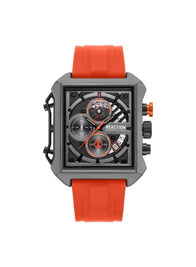 Premium Chronograph Men's Watch with Orange Dial and Durable Silicone Strap (52.5mm) mo1gk