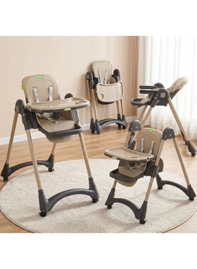 BAYBEE Premium Foldable 4-in-1 Baby High Chair with Adjustable Height and Recline (Beige, 1 Unit) 4vevy