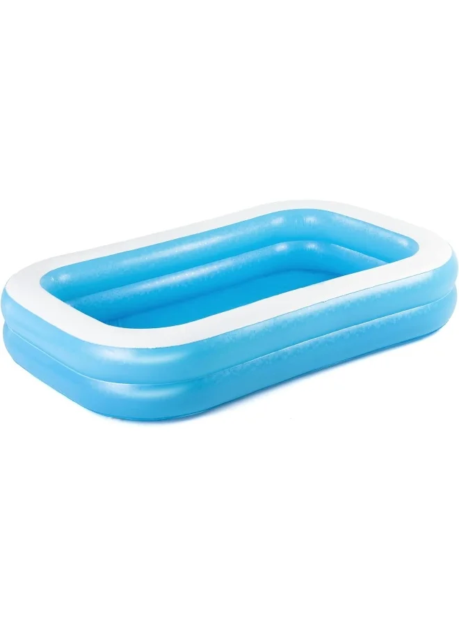 Premium Rectangular Inflatable Family Pool Durable PVC Outdoor Swimming Pool (Blue, 262x175x51cm) aye75
