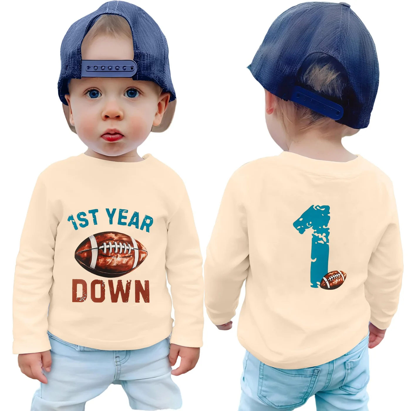 TITKKOP Baby Boys First Birthday Shirt Long Sleeve Cotton Football Top (Beige, 12-18 Months) o1tk3