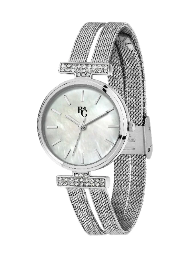B&G Women's Analog Quartz Watch with Silver Stainless Steel Band (White, 30mm) h5qel