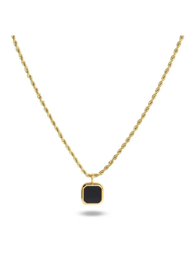 Premium 18k Gold Tone Plated Black Enamel Necklace for Women (Elegant Minimalist Jewelry) ncnyy