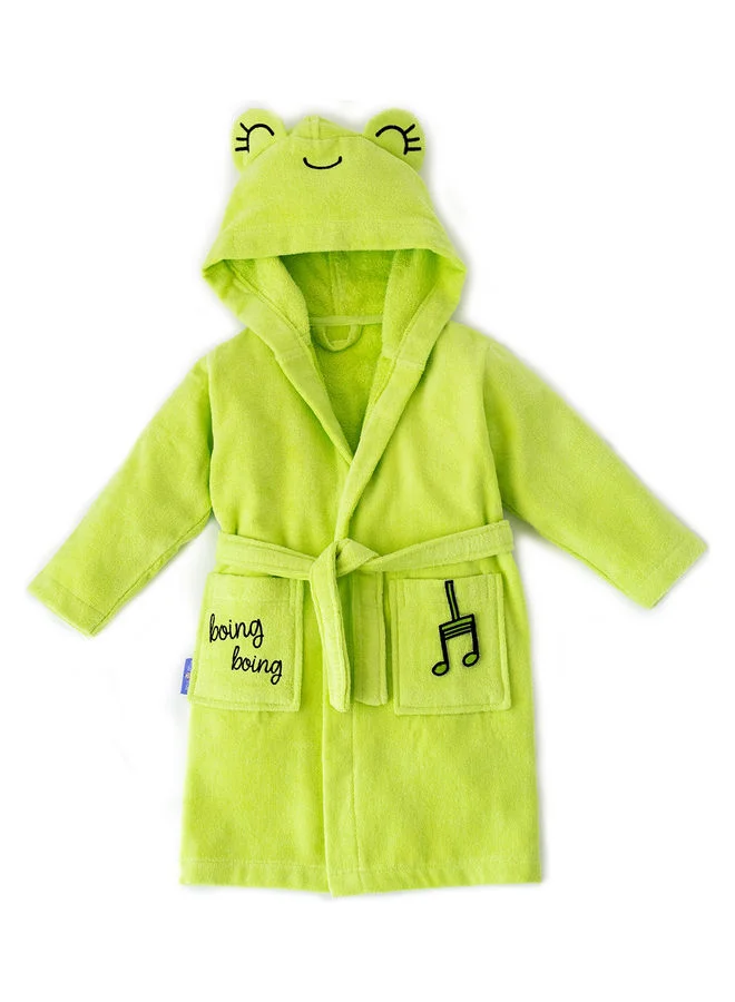 Milk & Moo Frog Velvet Bathrobe Premium Cotton Soft Bath Wrap (Black/Green, 64x36cm) m0idq