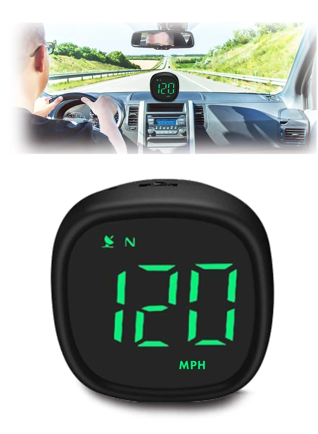 Luckam Universal Digital Car HUD Speedometer with Compass and Overspeed Alarm (Compact, 1 Piece) spfqy
