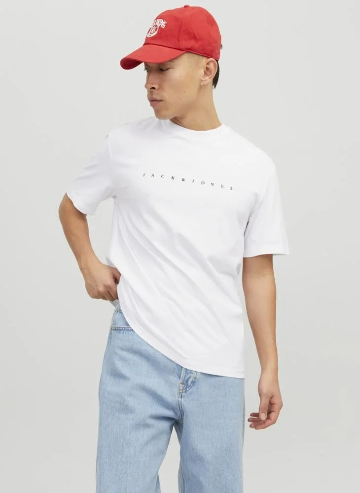 JACK & JONES Logo Regular Fit Crew Neck T-Shirt Premium Cotton Casual Tee (Black, Large) uacqf