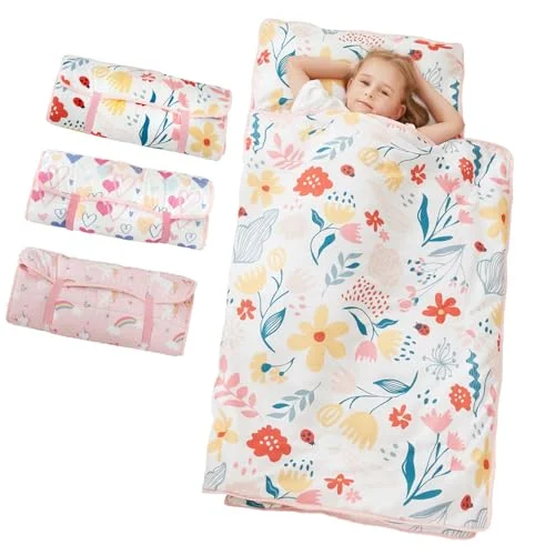 Softan Toddler Nap Mat with Attached Pillow and Minky Blanket (Extra Large, 130 cm x 55 cm) for Preschool Daycare and Kindergarten ms02t