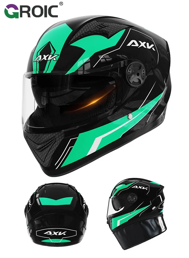GROIC Sport Motorcycle Full Face Helmet Lightweight ABS Shell for Street Bike and Motocross (Green, Adult) 413q8